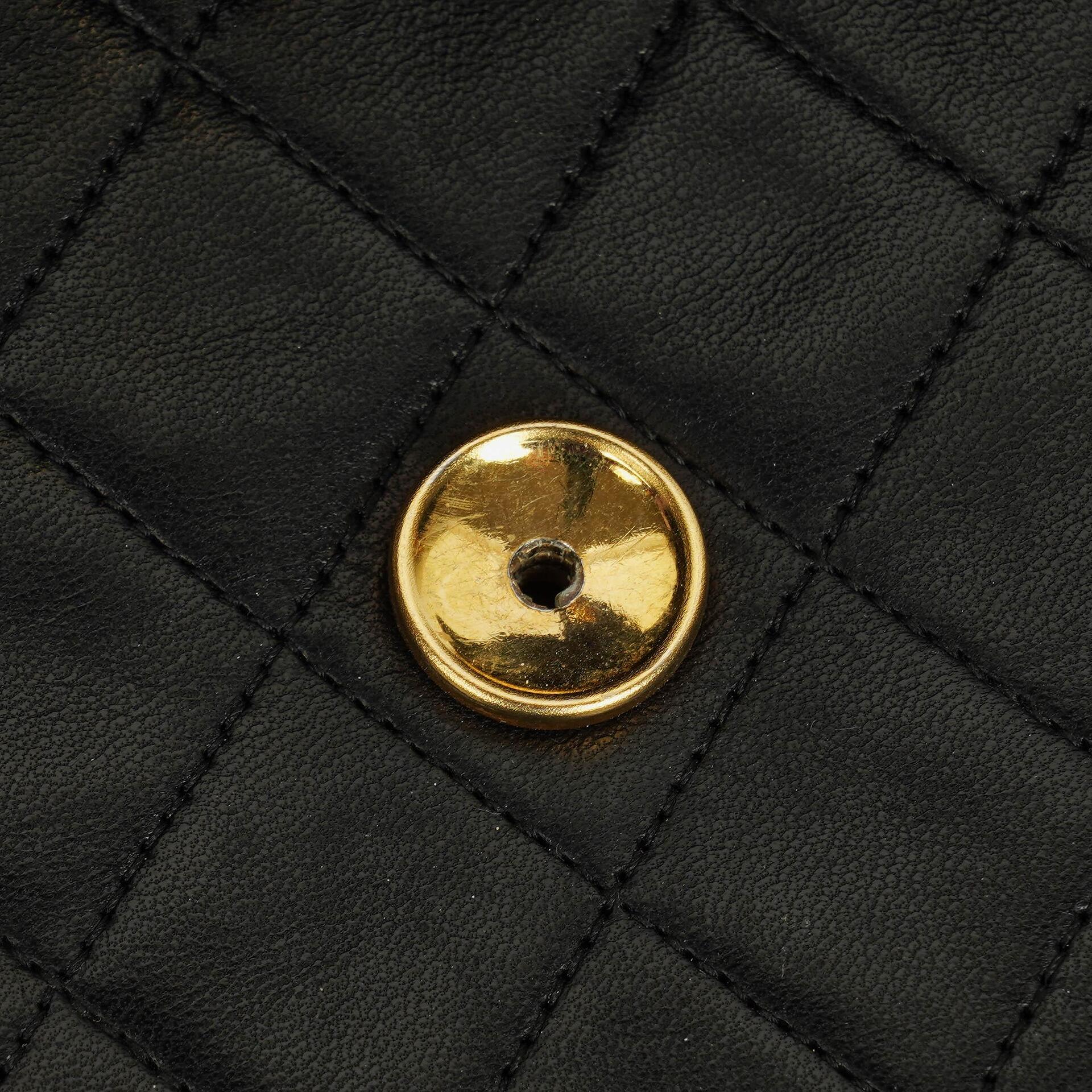 Chanel Classic Single Flap Tasche aus schwarzem gestepptem Lammleder mit 24K vergoldeten Beschlägen