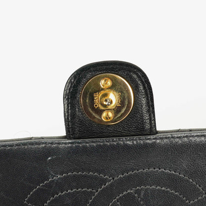 Chanel Classic Single Flap Tasche aus schwarzem gestepptem Lammleder mit 24K vergoldeten Beschlägen