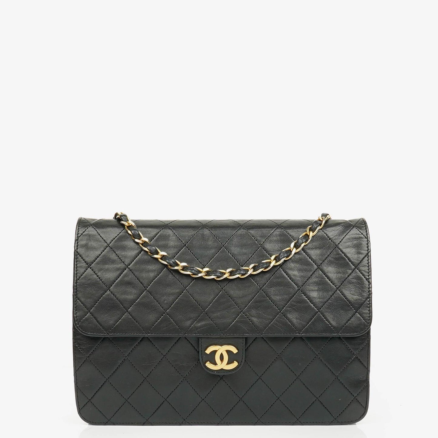 Chanel Classic Einzelklapp-Tasche Schwarzes Steppiertes Lammleder Mit 24K Vergoldeter Hardware