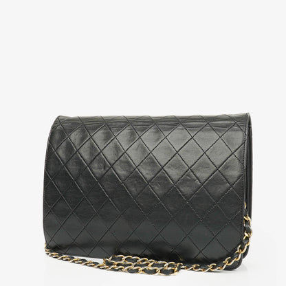 Chanel Classic Einzelklapp-Tasche Schwarzes Steppiertes Lammleder Mit 24K Vergoldeter Hardware