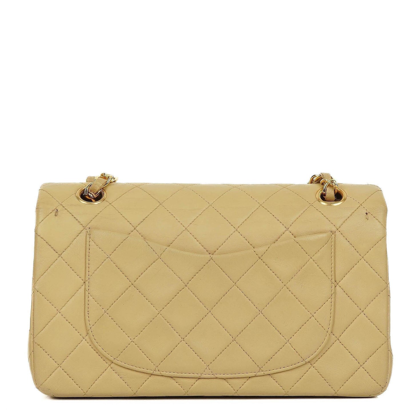 Chanel Classic Kleine Double Flap Tasche aus beigem gestepptem Lammleder mit 24K vergoldeter Hardware