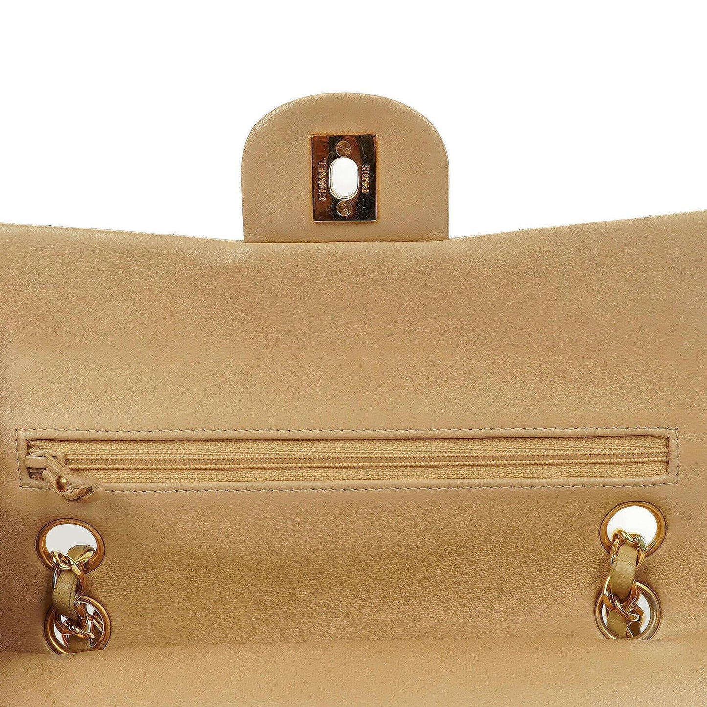 Chanel Classic Kleine Double Flap Tasche aus beigem gestepptem Lammleder mit 24K vergoldeter Hardware