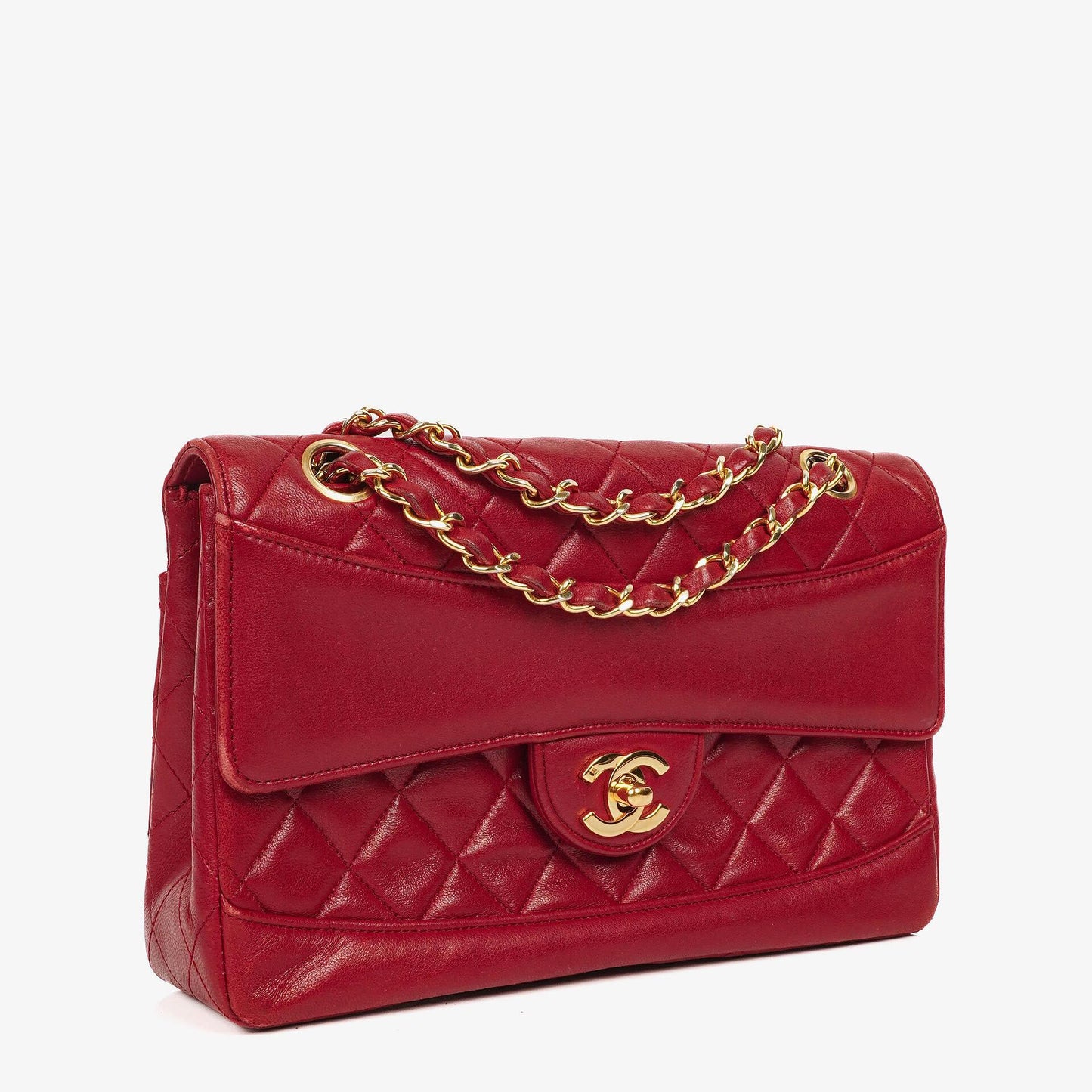 Chanel Classic Small Flap Bag aus rotem Lammleder mit 24K vergoldeter Hardware