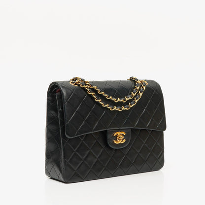 Chanel Classic Square Double Flap Tasche Schwarz Lammleder Steppung mit 24K vergoldeten Beschlägen 1986-1988