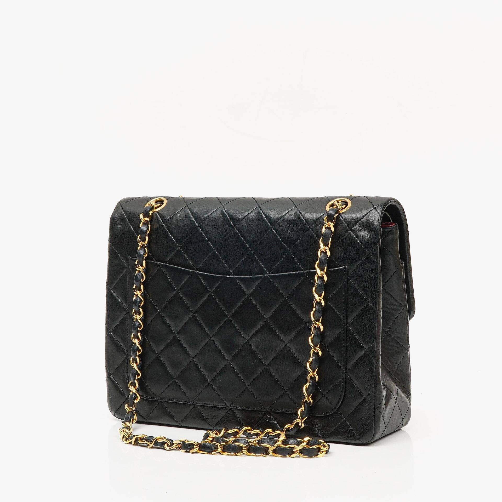 Chanel Classic Square Double Flap Tasche Schwarz Lammleder Steppung mit 24K vergoldeten Beschlägen 1986-1988