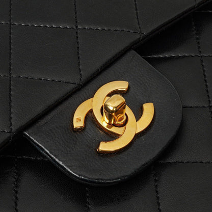Chanel Classic Square Double Flap Tasche Schwarz Lammleder Steppung mit 24K vergoldeten Beschlägen 1986-1988