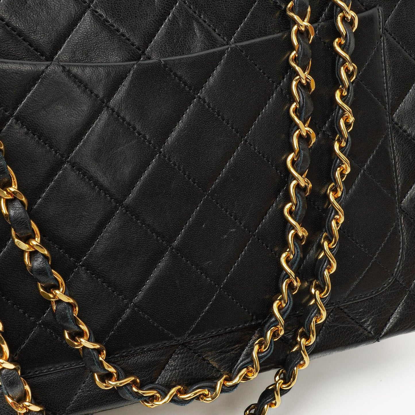 Chanel Classic Square Double Flap Tasche Schwarz Lammleder Steppung mit 24K vergoldeten Beschlägen 1986-1988
