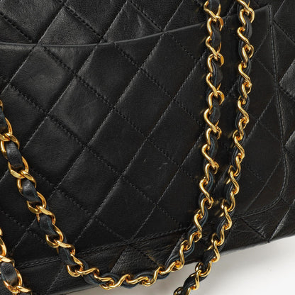 Chanel Classic Square Double Flap Tasche Schwarz Lammleder Steppung mit 24K vergoldeten Beschlägen 1986-1988