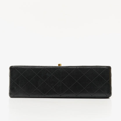 Chanel Classic Square Double Flap Tasche Schwarz Lammleder Steppung mit 24K vergoldeten Beschlägen 1986-1988