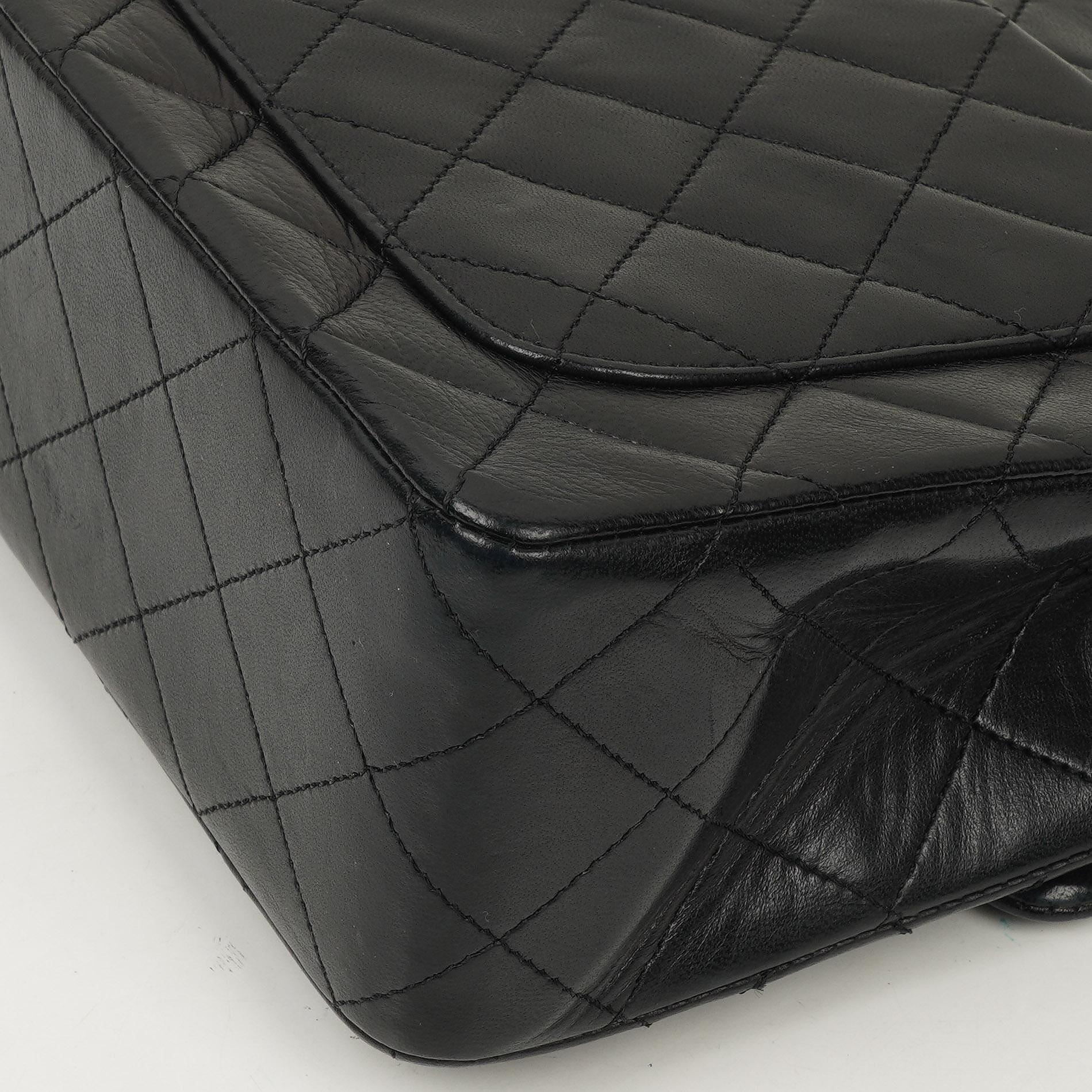 Chanel Classic Square Double Flap Tasche Schwarz Lammleder Steppung mit 24K vergoldeten Beschlägen 1986-1988