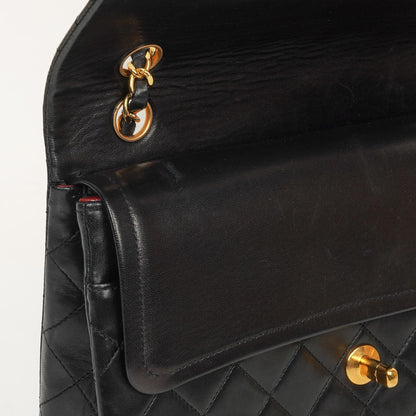 Chanel Classic Square Double Flap Tasche Schwarz Lammleder Steppung mit 24K vergoldeten Beschlägen 1986-1988