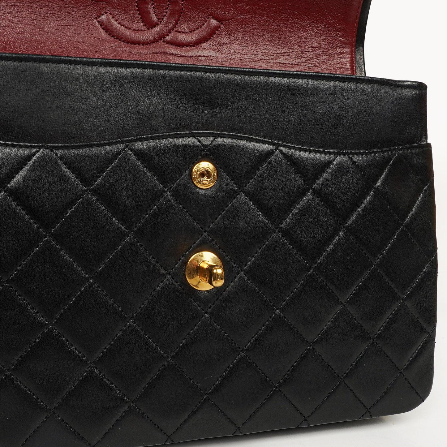 Chanel Classic Square Double Flap Tasche Schwarz Lammleder Steppung mit 24K vergoldeten Beschlägen 1986-1988
