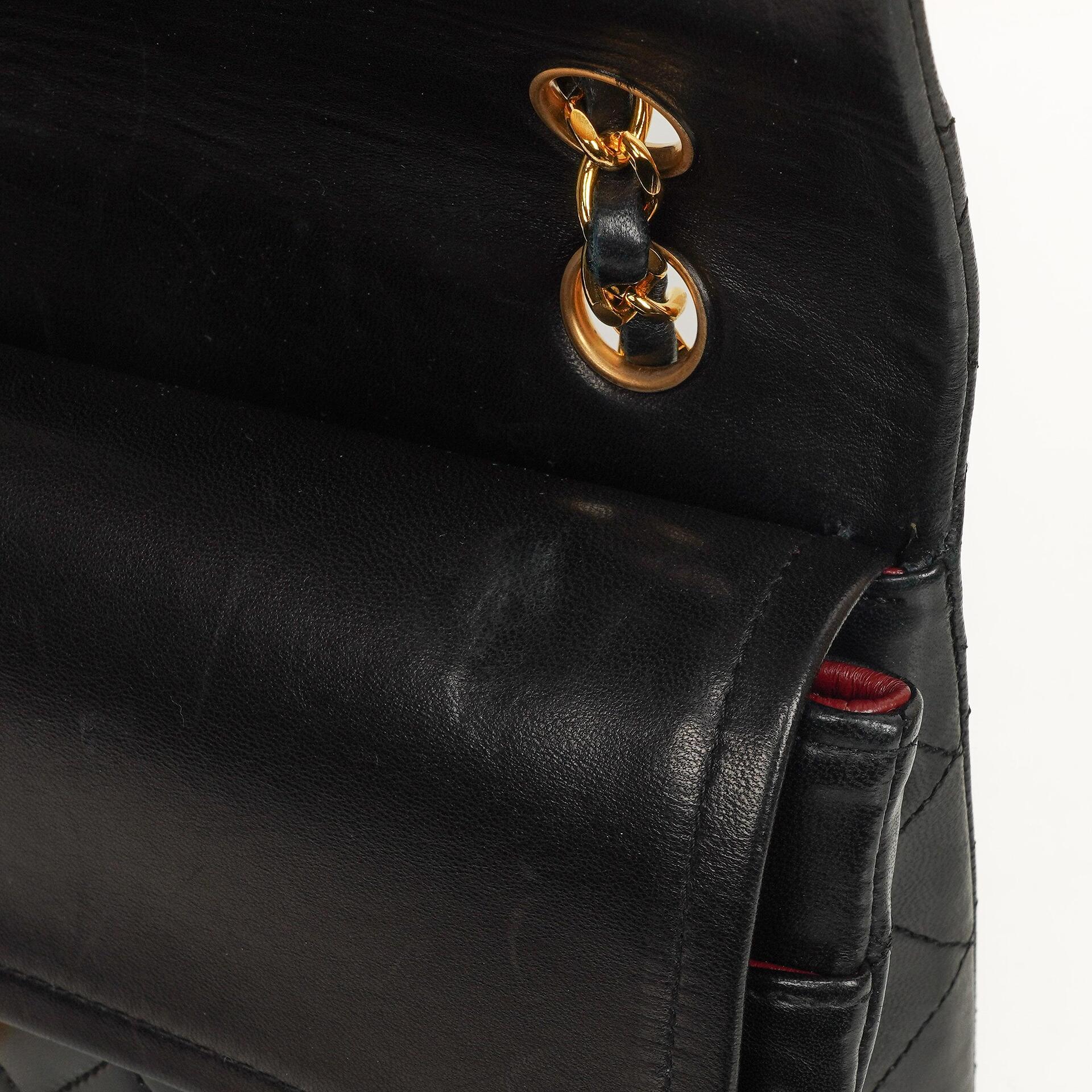 Chanel Classic Square Double Flap Tasche Schwarz Lammleder Steppung mit 24K vergoldeten Beschlägen 1986-1988