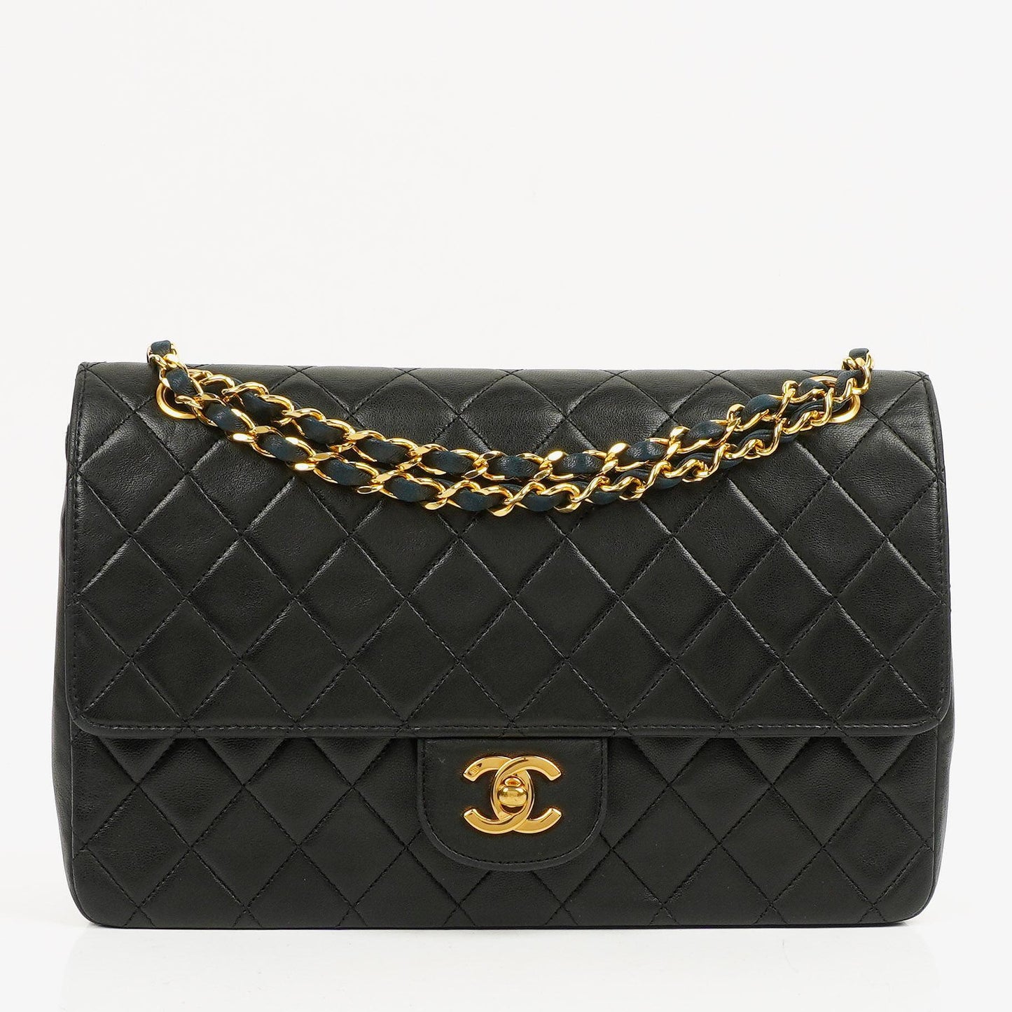 Chanel Medium Classic Vintage Double Flap Tasche Schwarz Stepp-Lammleder 24K vergoldete Beschläge