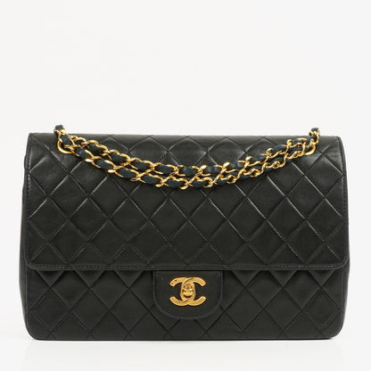 Chanel Medium Classic Vintage Double Flap Tasche Schwarz Stepp-Lammleder 24K vergoldete Beschläge