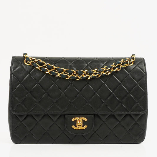 Chanel Medium Classic Vintage Double Flap Tasche Schwarz Stepp-Lammleder 24K vergoldete Beschläge