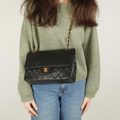 Chanel Medium Classic Vintage Double Flap Tasche Schwarz Stepp-Lammleder 24K vergoldete Beschläge