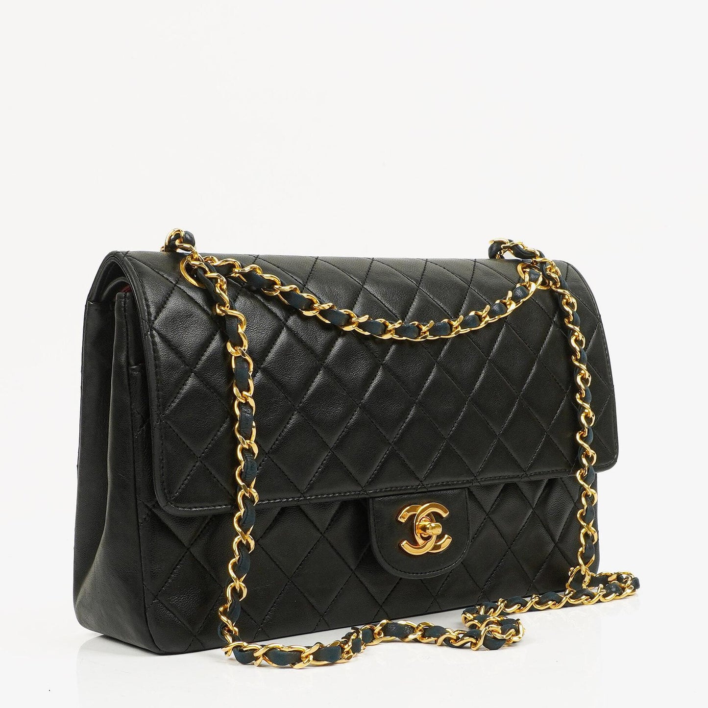 Chanel Medium Classic Vintage Double Flap Tasche Schwarz Stepp-Lammleder 24K vergoldete Beschläge