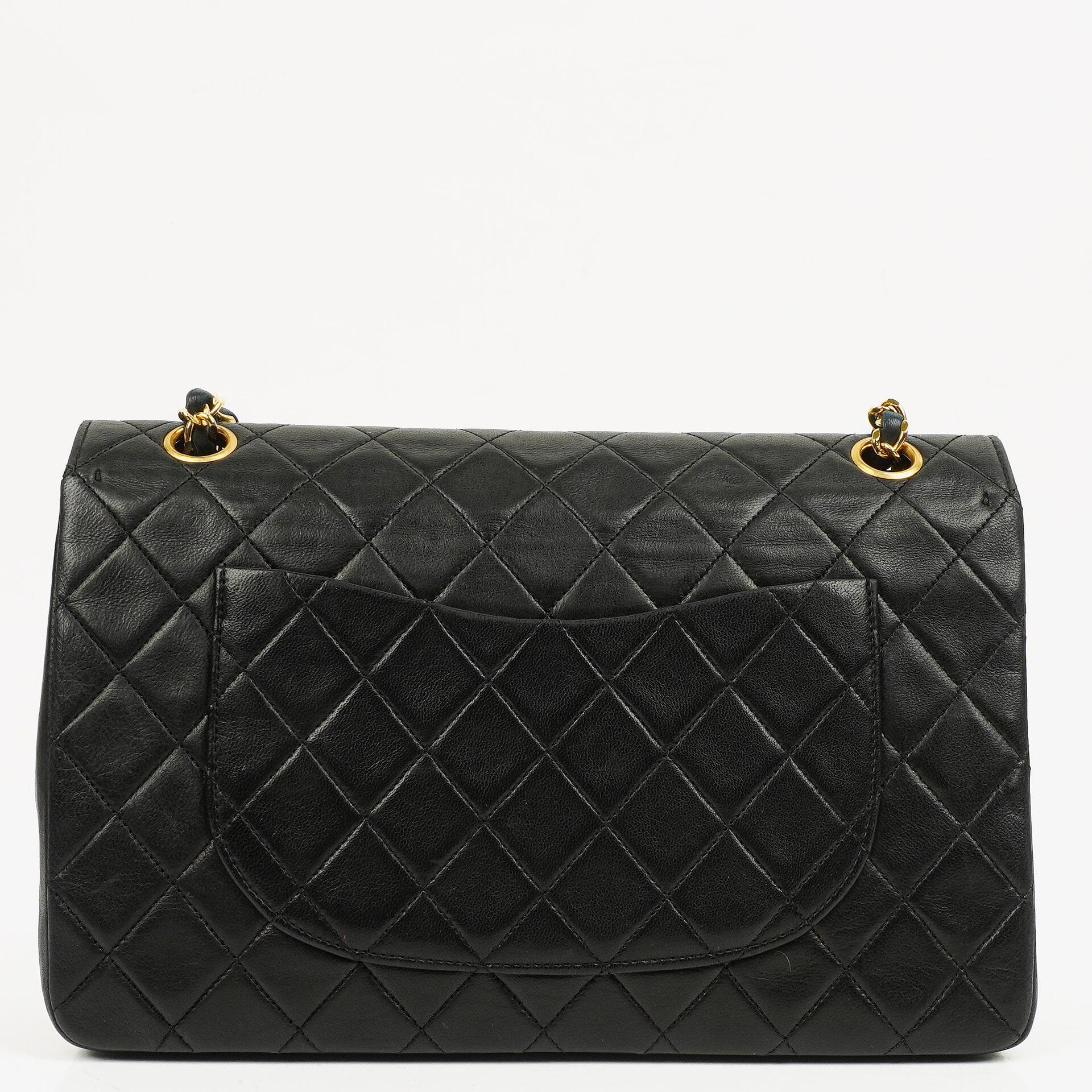 Chanel Medium Classic Vintage Double Flap Tasche Schwarz Stepp-Lammleder 24K vergoldete Beschläge