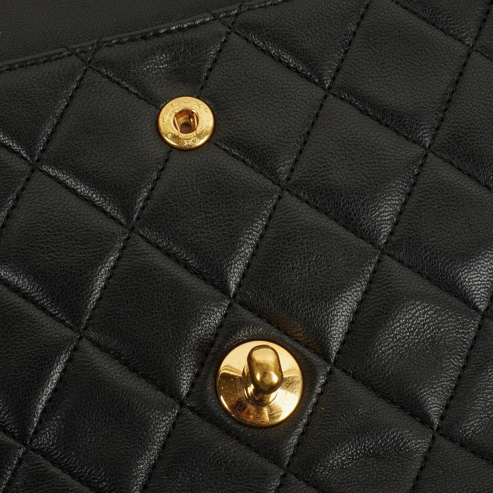 Chanel Medium Classic Vintage Double Flap Tasche Schwarz Stepp-Lammleder 24K vergoldete Beschläge
