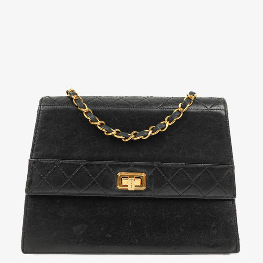 Chanel Classic Vintage Medium Trapeztasche aus schwarzem gestepptem Lammleder, 1989-1991