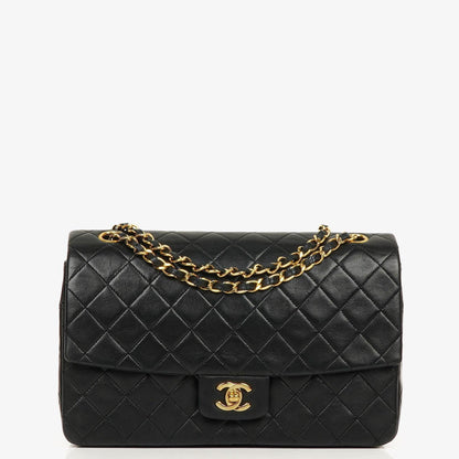 Chanel Classic Vintage Single Flap Tasche in Schwarz aus gestepptem Lammleder mit 24K vergoldeten Beschlägen
