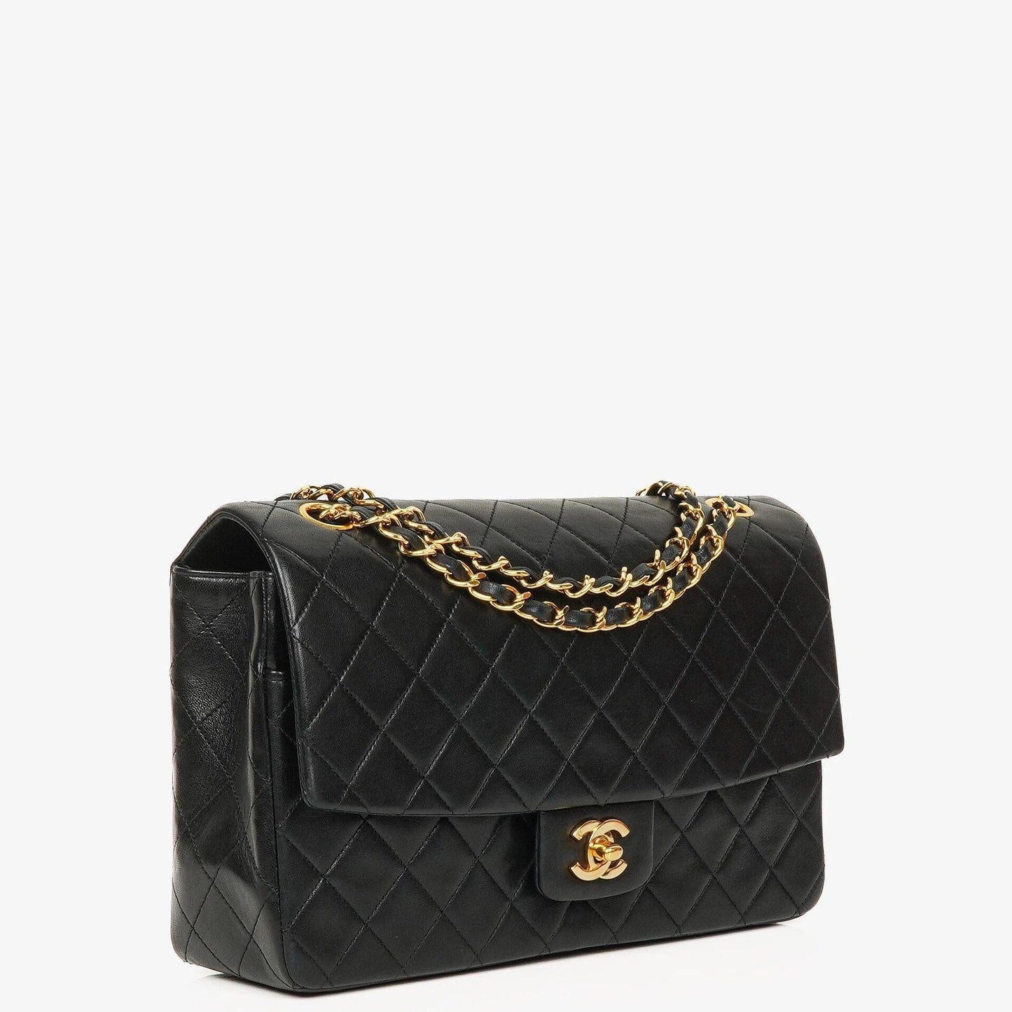 Chanel Classic Vintage Single Flap Tasche in Schwarz aus gestepptem Lammleder mit 24K vergoldeten Beschlägen