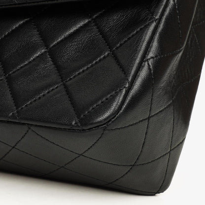 Chanel Classic Vintage Single Flap Tasche in Schwarz aus gestepptem Lammleder mit 24K vergoldeten Beschlägen