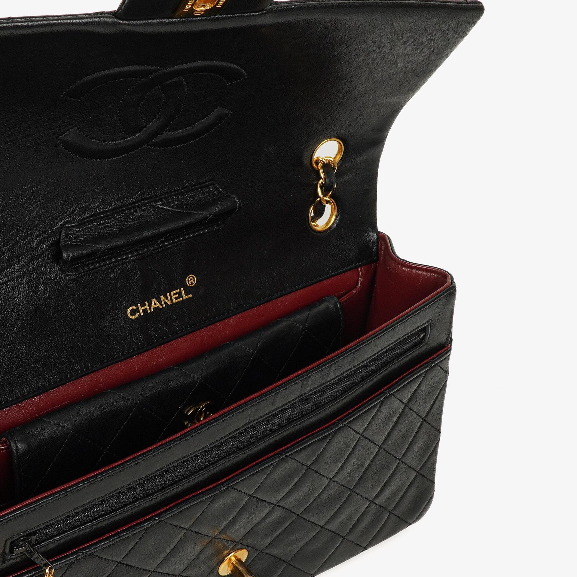 Chanel Classic Vintage Single Flap Tasche in Schwarz aus gestepptem Lammleder mit 24K vergoldeten Beschlägen