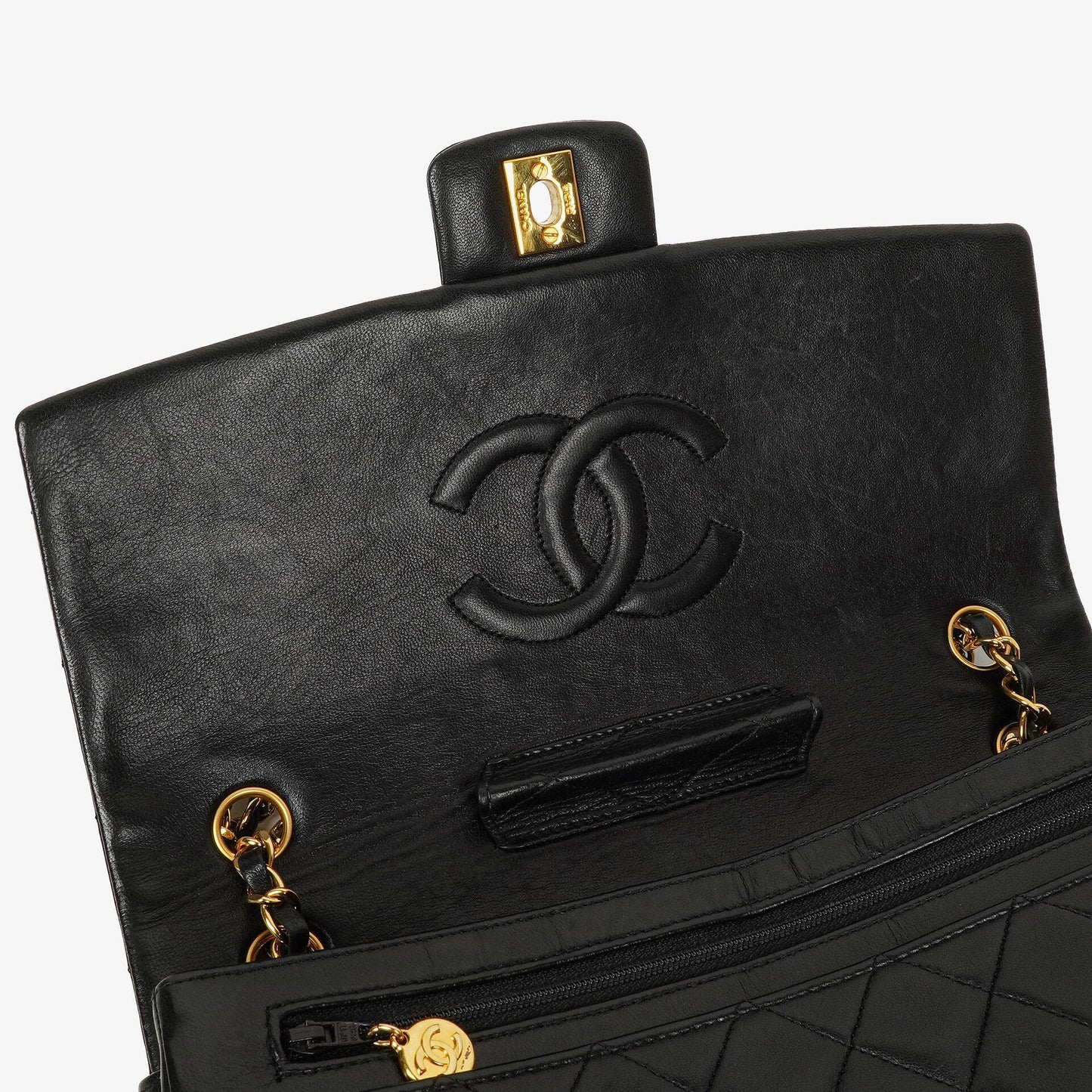 Chanel Classic Vintage Single Flap Tasche in Schwarz aus gestepptem Lammleder mit 24K vergoldeten Beschlägen