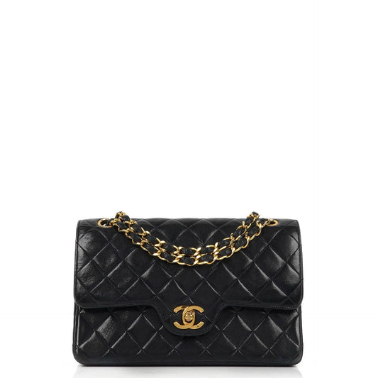 Chanel Classic Vintage Small Doppelklappen Tasche Marineblau gestepptes Lammleder mit 24K Goldplattierten Beschlägen