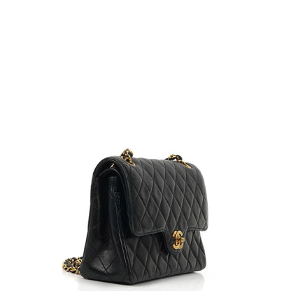 Chanel Classic Vintage Small Doppelklappen Tasche Marineblau gestepptes Lammleder mit 24K Goldplattierten Beschlägen