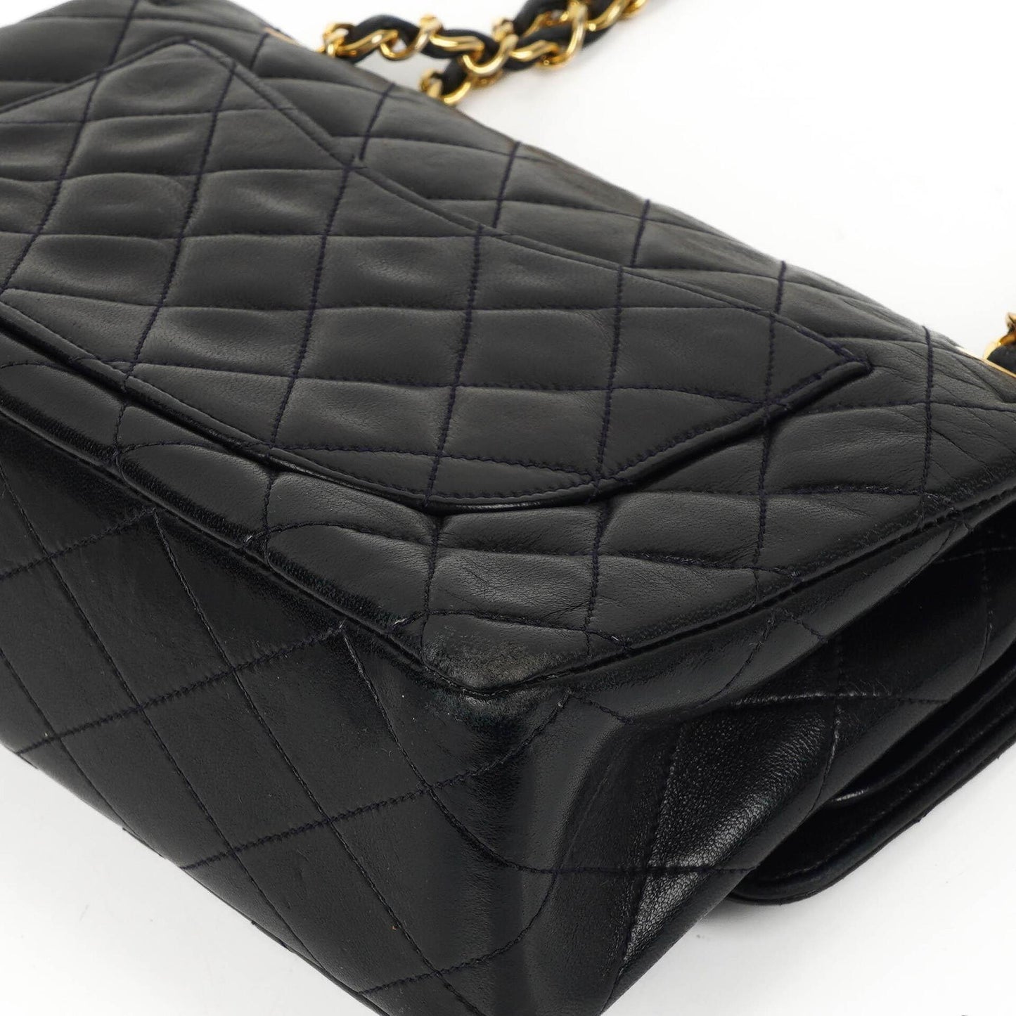 Chanel Classic Vintage Small Doppelklappen Tasche Marineblau gestepptes Lammleder mit 24K Goldplattierten Beschlägen