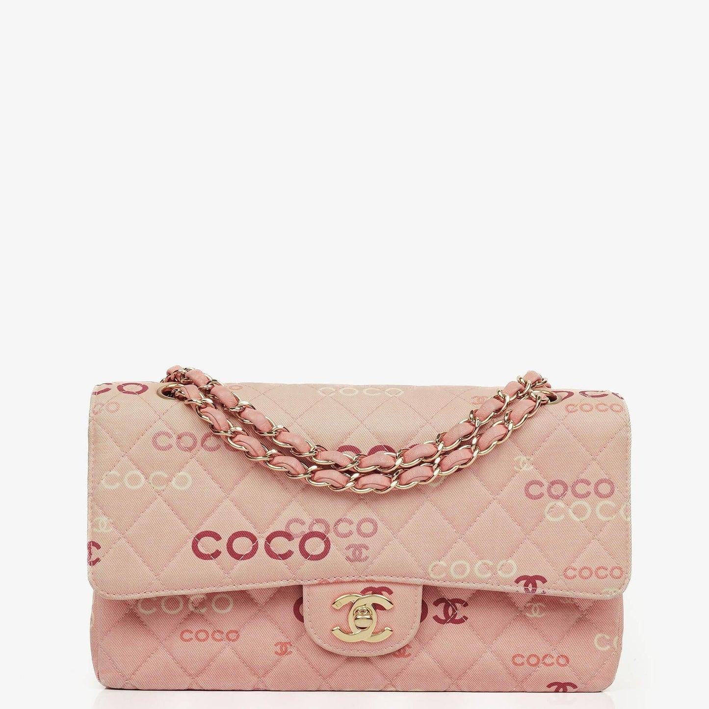 Chanel COCO Print Medium Classic Double Flap Tasche mit 24K vergoldeten Beschlägen