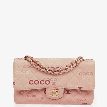Chanel COCO Print Medium Classic Double Flap Tasche mit 24K vergoldeten Beschlägen