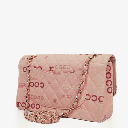 Chanel COCO Print Medium Classic Double Flap Tasche mit 24K vergoldeten Beschlägen