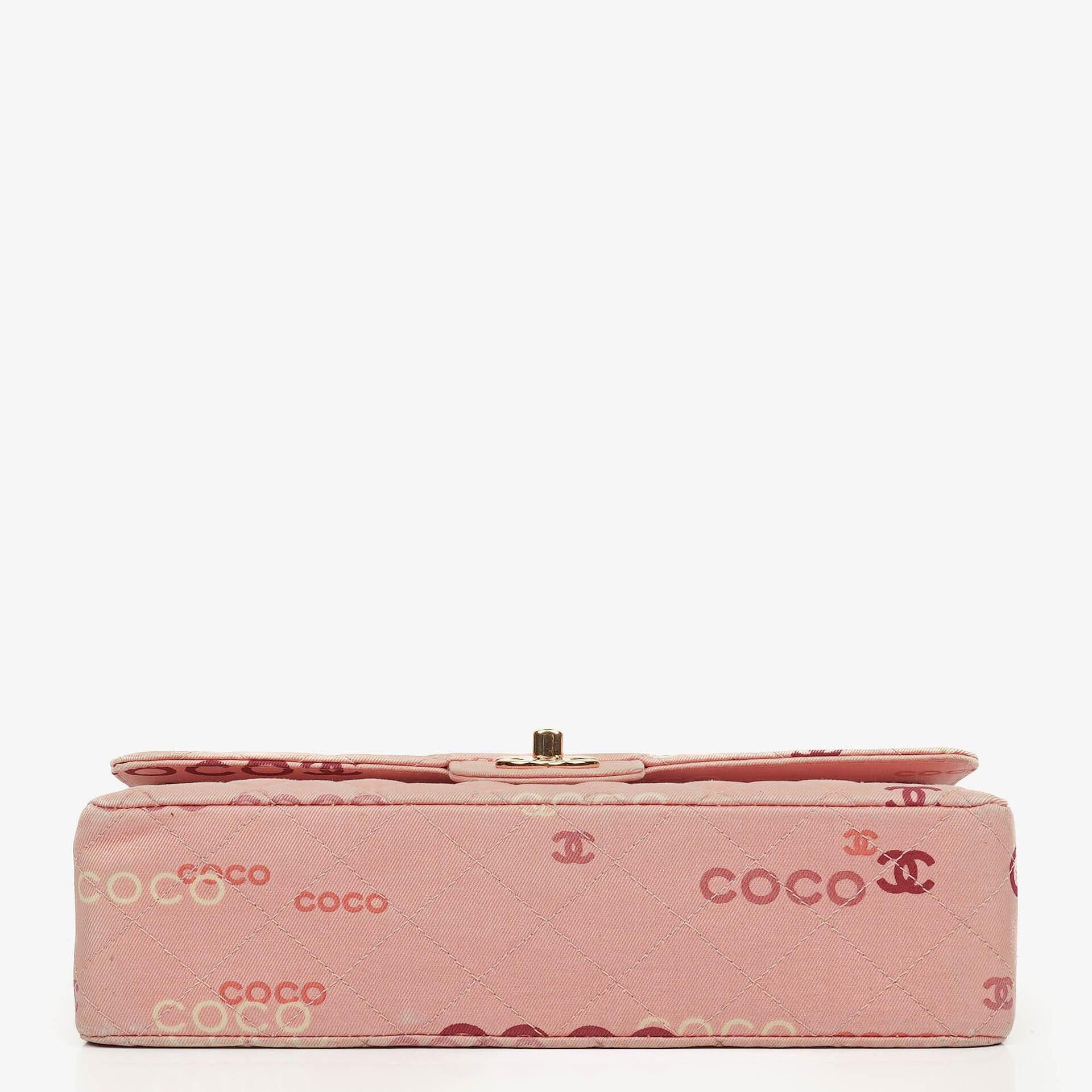 Chanel COCO Print Medium Classic Double Flap Tasche mit 24K vergoldeten Beschlägen