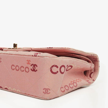 Chanel COCO Print Medium Classic Double Flap Tasche mit 24K vergoldeten Beschlägen