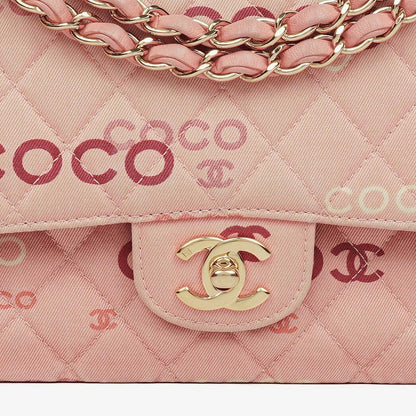 Chanel COCO Print Medium Classic Double Flap Tasche mit 24K vergoldeten Beschlägen