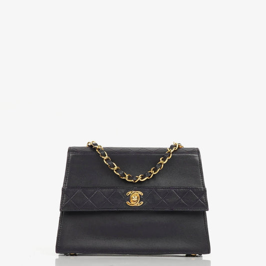 Chanel Vintage Mini Trapeze Classic Single Flap Bag Dunkelviolett Gequiltetes Lammleder