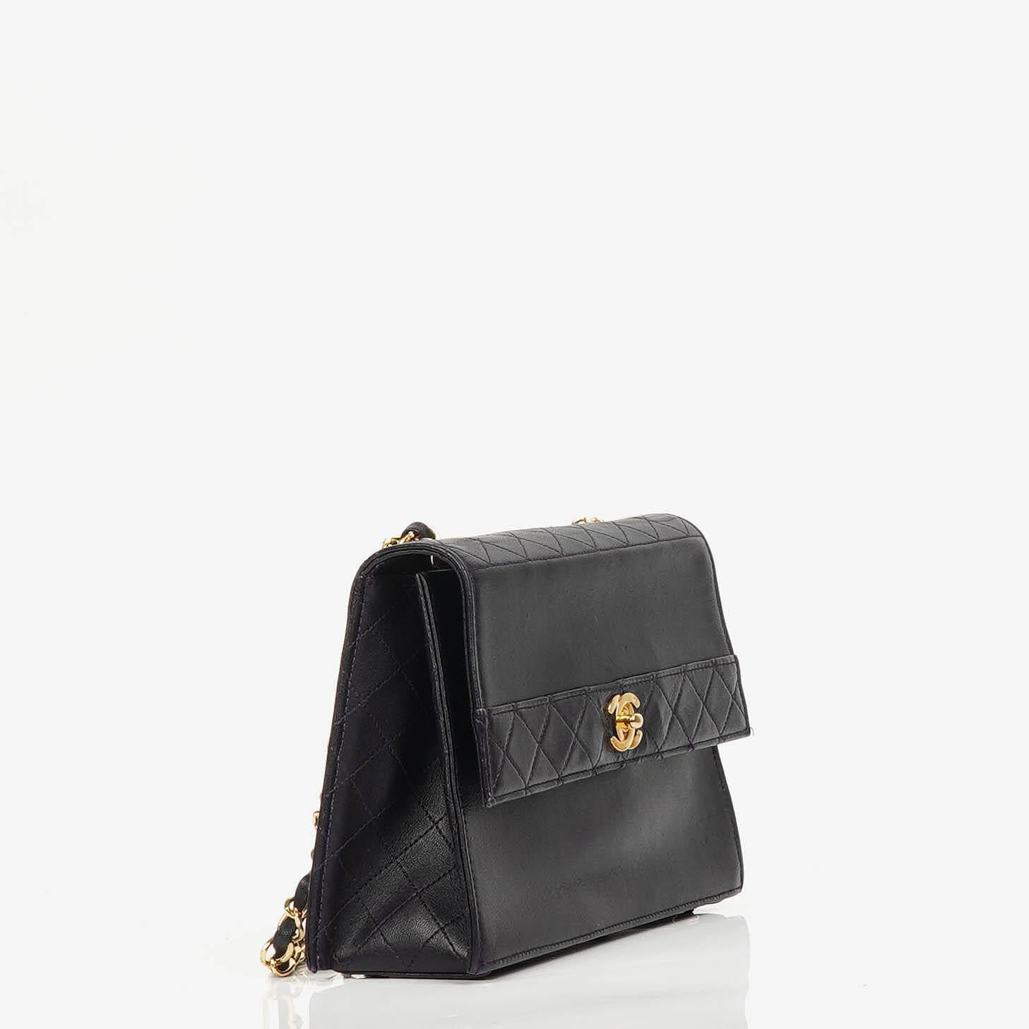 Chanel Vintage Mini Trapeze Classic Single Flap Bag Dunkelviolett Gequiltetes Lammleder