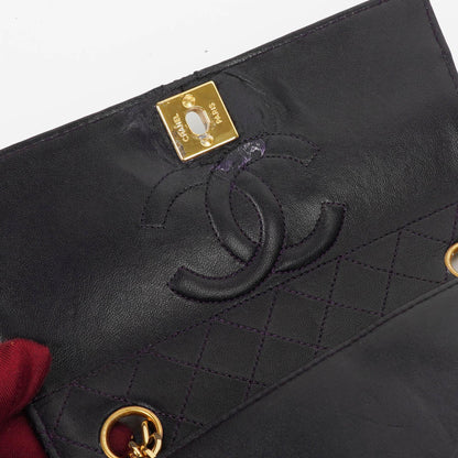 Chanel Vintage Mini Trapeze Classic Single Flap Bag Dunkelviolett Gequiltetes Lammleder
