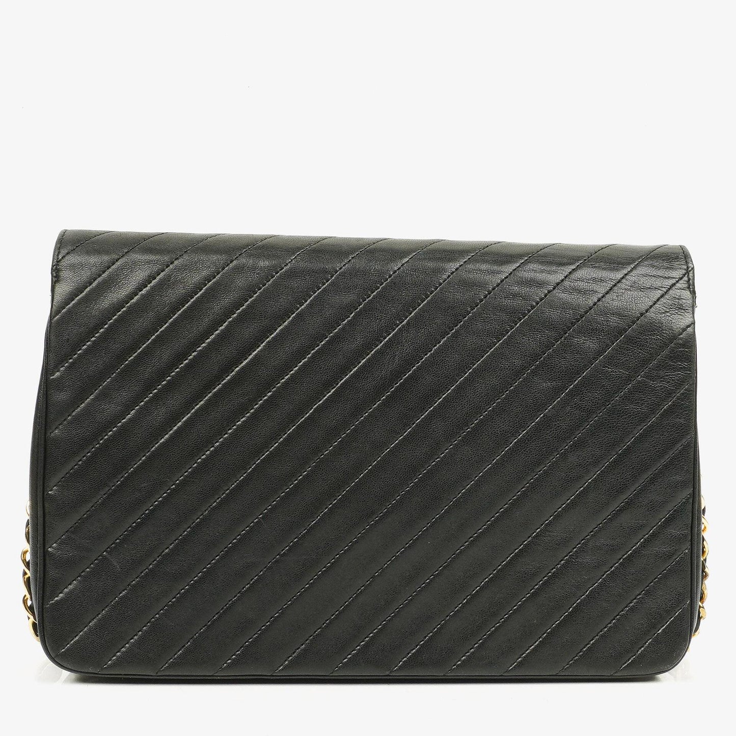 Chanel Diagonal Medium Classic Single Flap Tasche aus schwarzem gestepptem Lammleder mit 24K vergoldeter Hardware