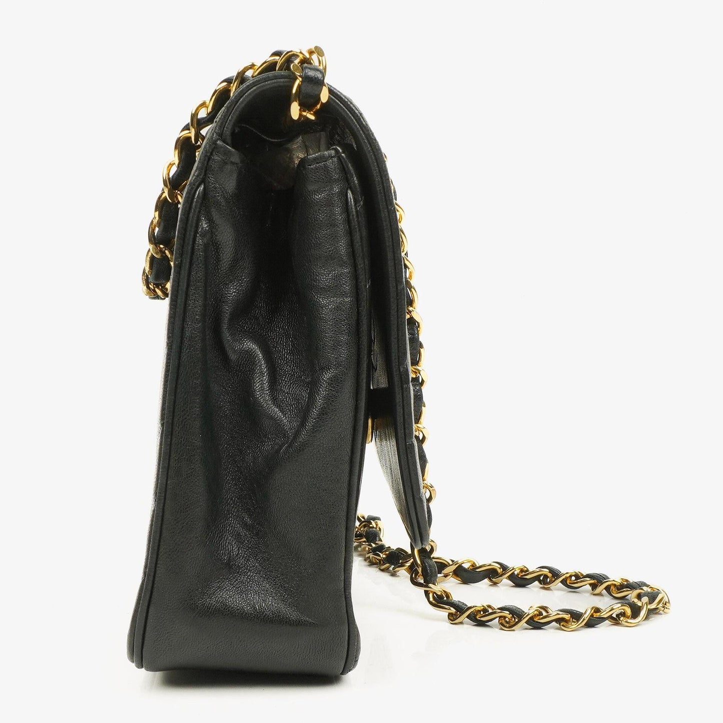 Chanel Diagonal Medium Classic Single Flap Tasche aus schwarzem gestepptem Lammleder mit 24K vergoldeter Hardware