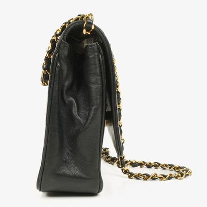 Chanel Diagonal Medium Classic Single Flap Tasche aus schwarzem gestepptem Lammleder mit 24K vergoldeter Hardware
