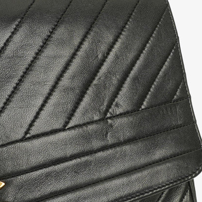 Chanel Diagonal Medium Classic Single Flap Tasche aus schwarzem gestepptem Lammleder mit 24K vergoldeter Hardware