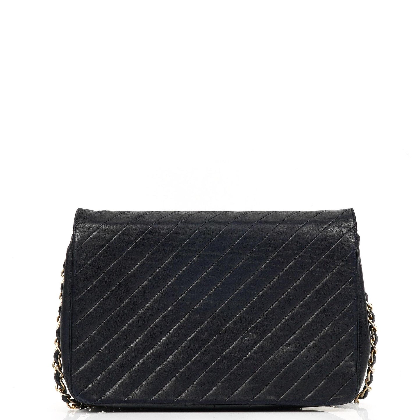 Chanel Diagonal Medium Classic marineblau gestepptes Lammleder Single Flap Bag mit 24K goldplattierten Beschlägen