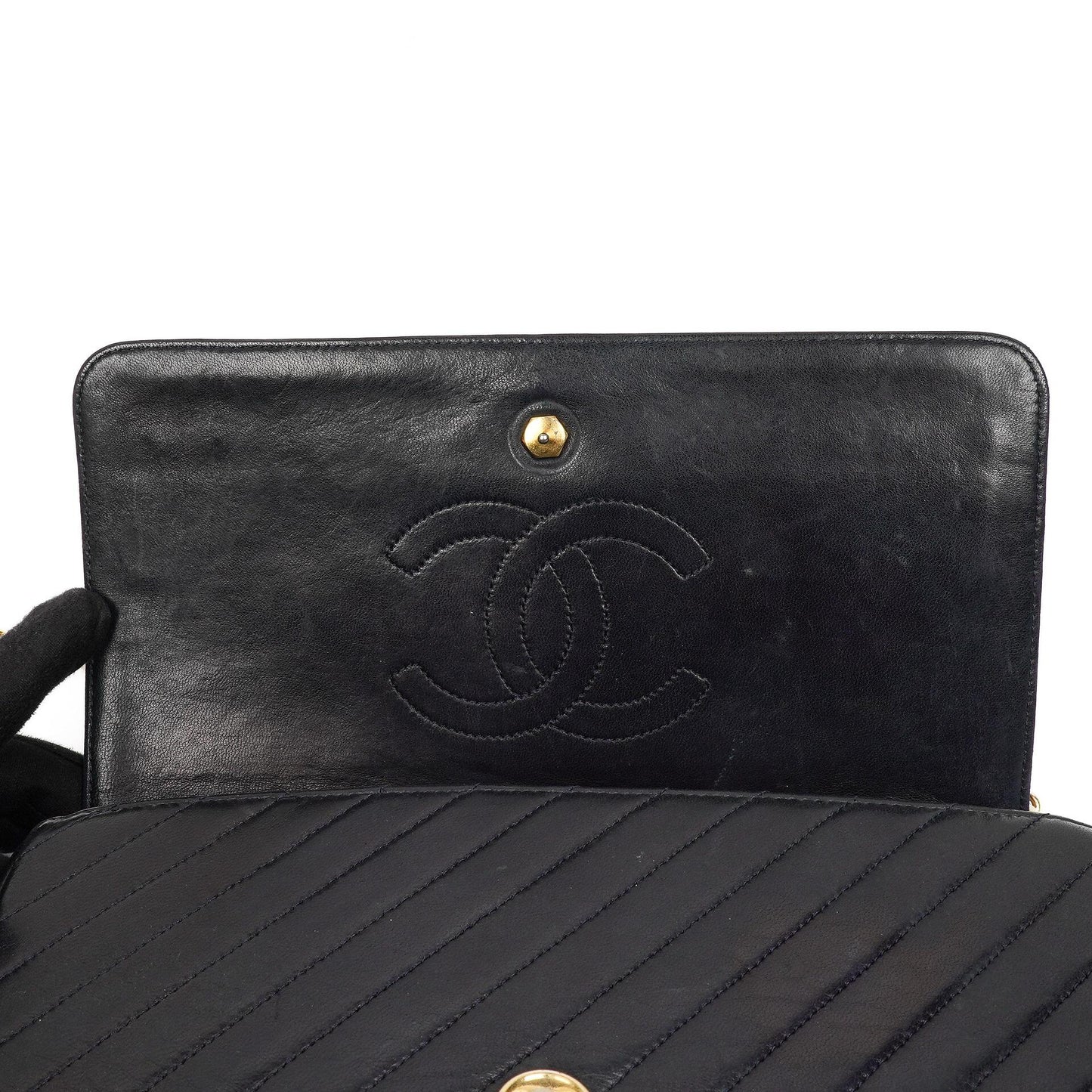 Chanel Diagonal Medium Classic marineblau gestepptes Lammleder Single Flap Bag mit 24K goldplattierten Beschlägen