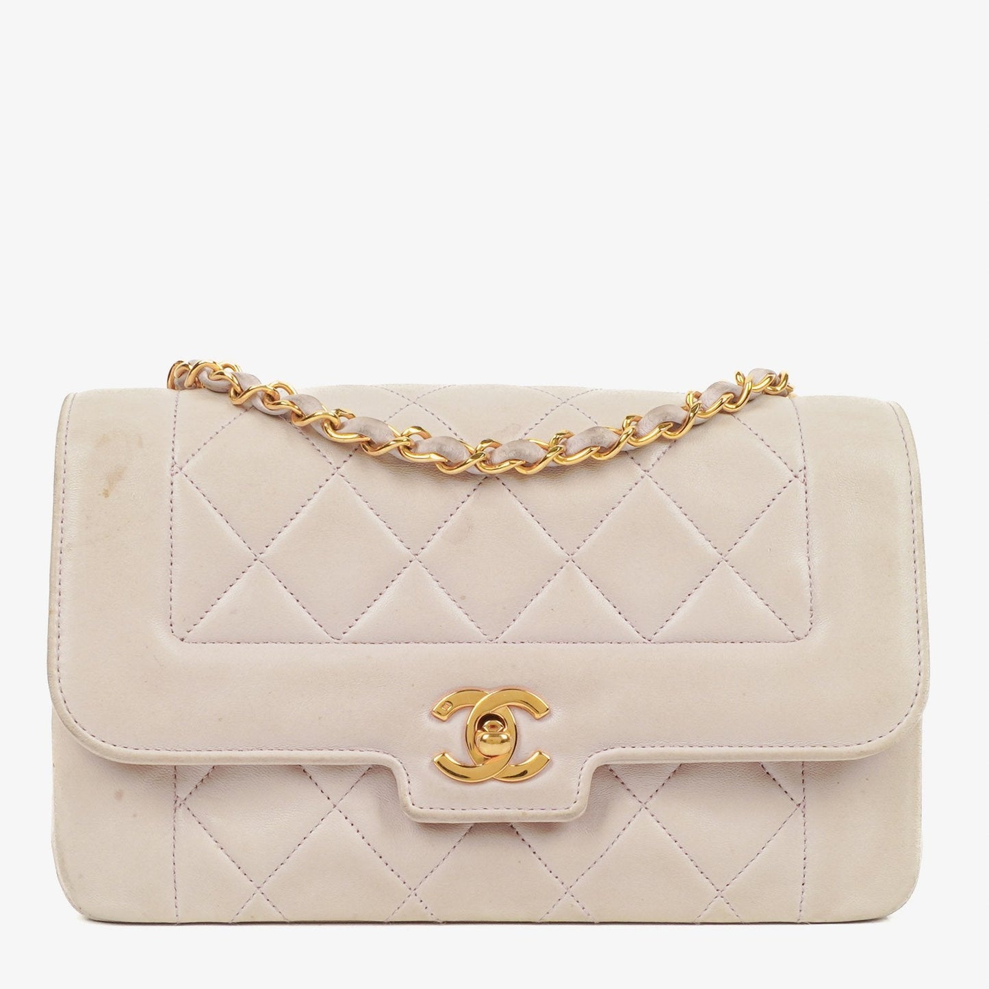 Chanel Diana Vintage Medium Flap Tasche aus gestepptem Lammleder mit 24K vergoldeter Hardware