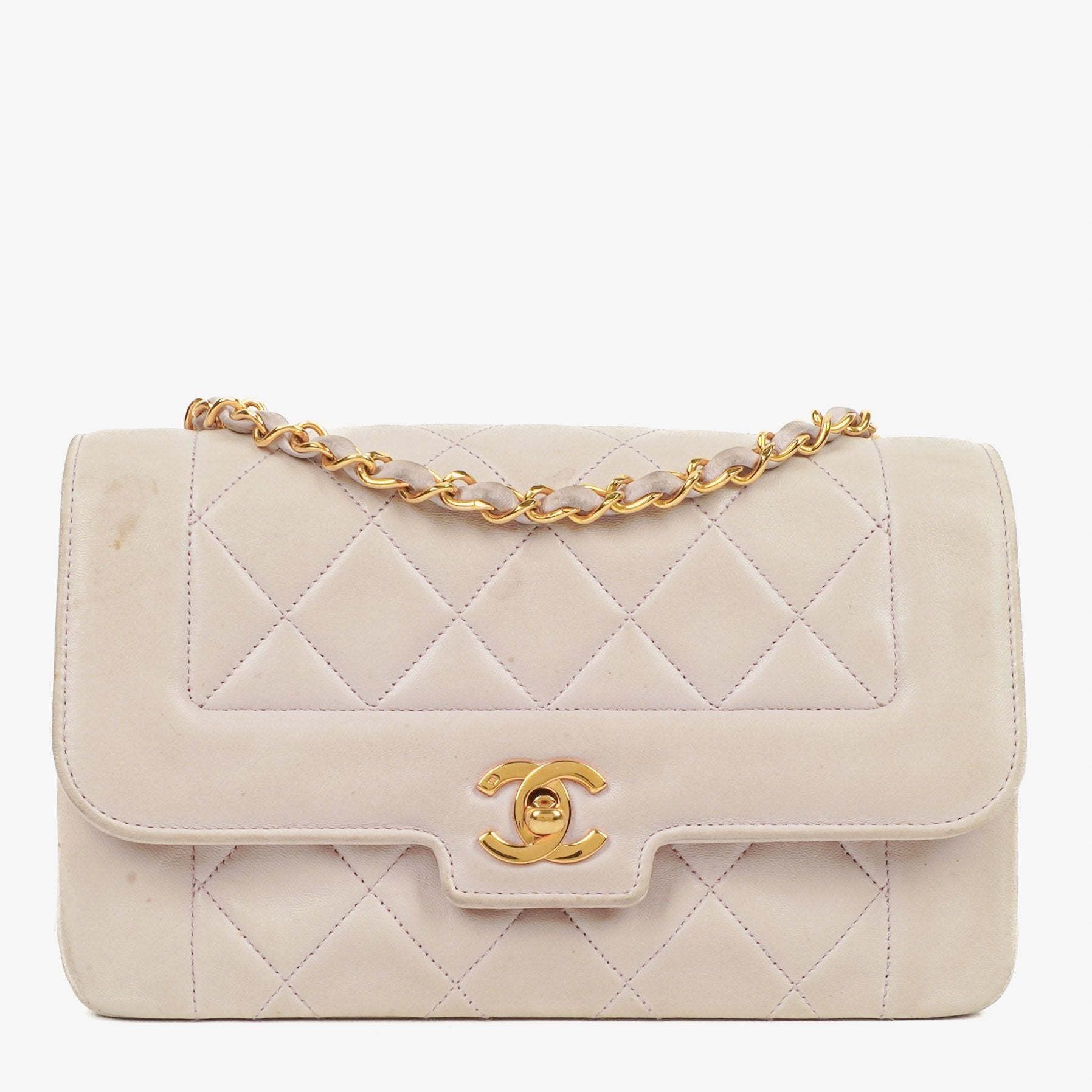 Chanel Diana Vintage Medium Flap Tasche aus gestepptem Lammleder mit 24K vergoldeter Hardware